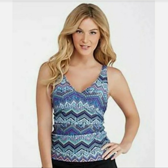 GOTTEX YOUR PROFILE Skyline Tankini Chevron Ruched Colorful Molded Cup Size 32D - Picture 1 of 16